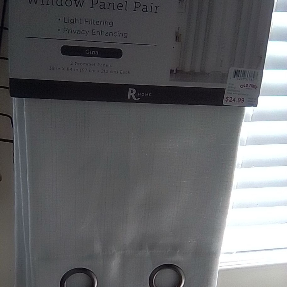 R Home White Window Panel Pair 8 available  76w" ( Both)X 84L White W/Silver Gro